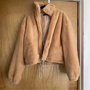 Missguided Nude Beige Faux Fur Zip Jacket - 6